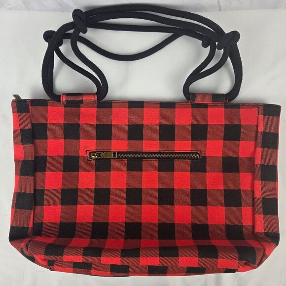 Farmhouse Is My Style Red & Black Buffalo Check Canvas Tote Bag Double Handles - Picture 4 of 11